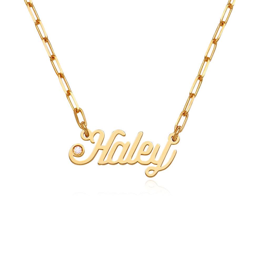 Chain Link Script Name Necklace with Diamond in 18k Gold Vermeil-3 product photo