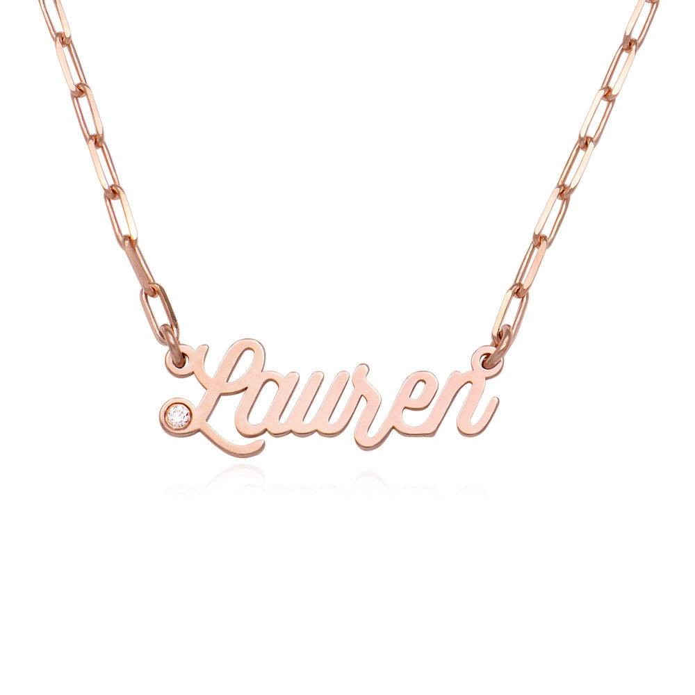 Chain Link Script Name Necklace with Diamond in 18k Rose Gold Plating-3 product photo