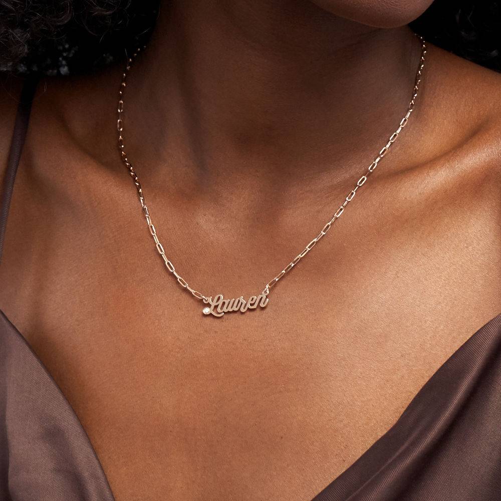 Chain Link Script Name Necklace with Diamond in 18k Rose Gold Plating-4 product photo