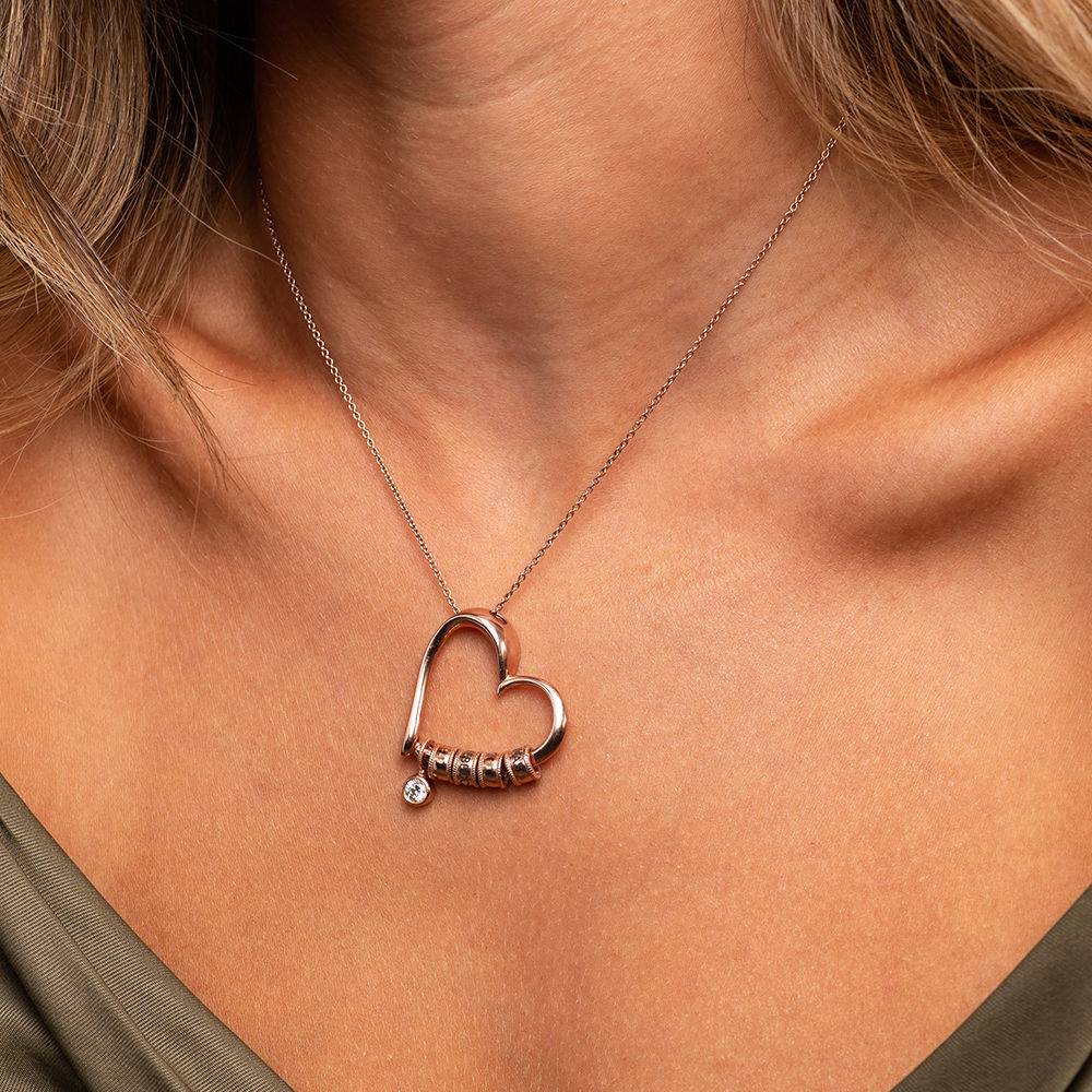 Charming Heart Necklace with Engraved Beads in Rose Gold Vermeil with 0.25 ct Diamond-4 product photo