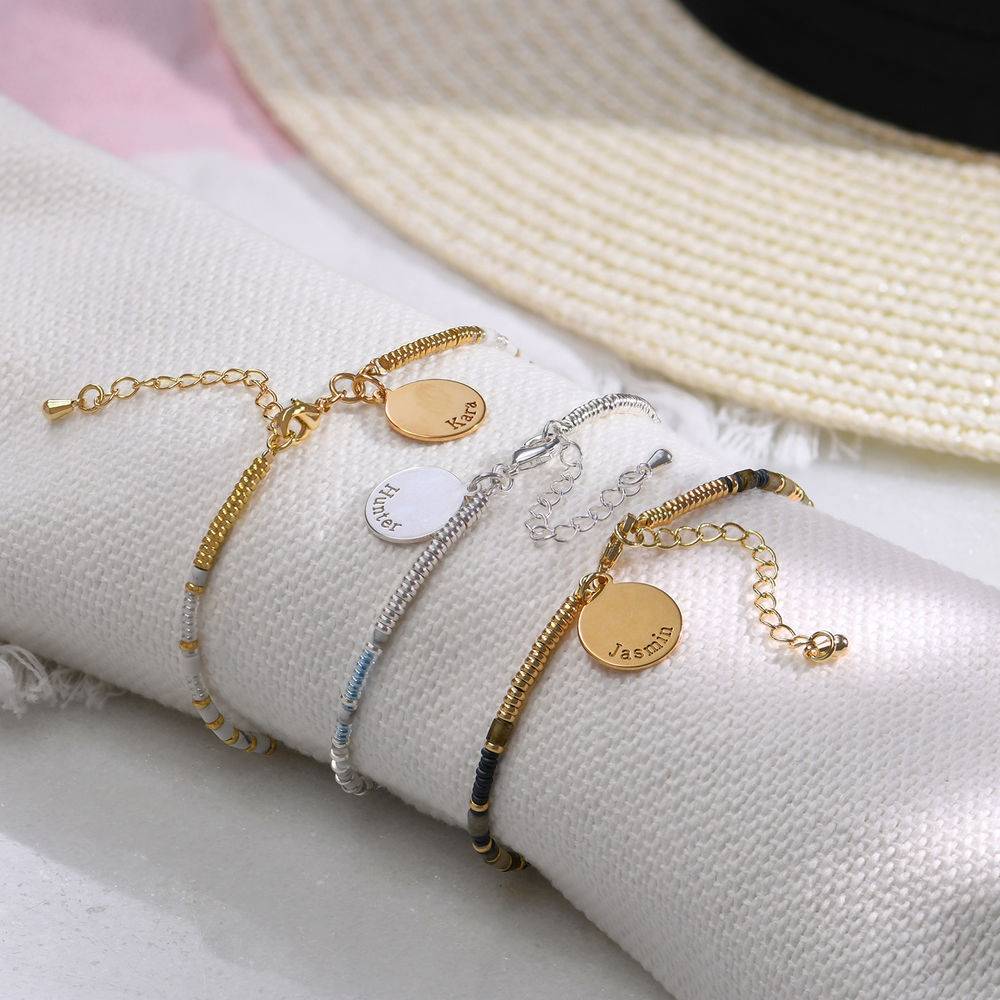Cocoa Beads Bracelet/Anklet With Engraved Pendant in Gold Plating-1 product photo