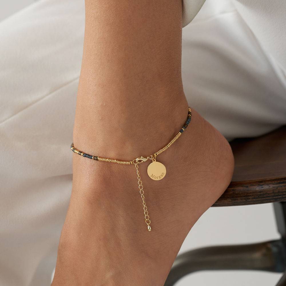 Cocoa Beads Bracelet/Anklet With Engraved Pendant in Gold Plating-6 product photo