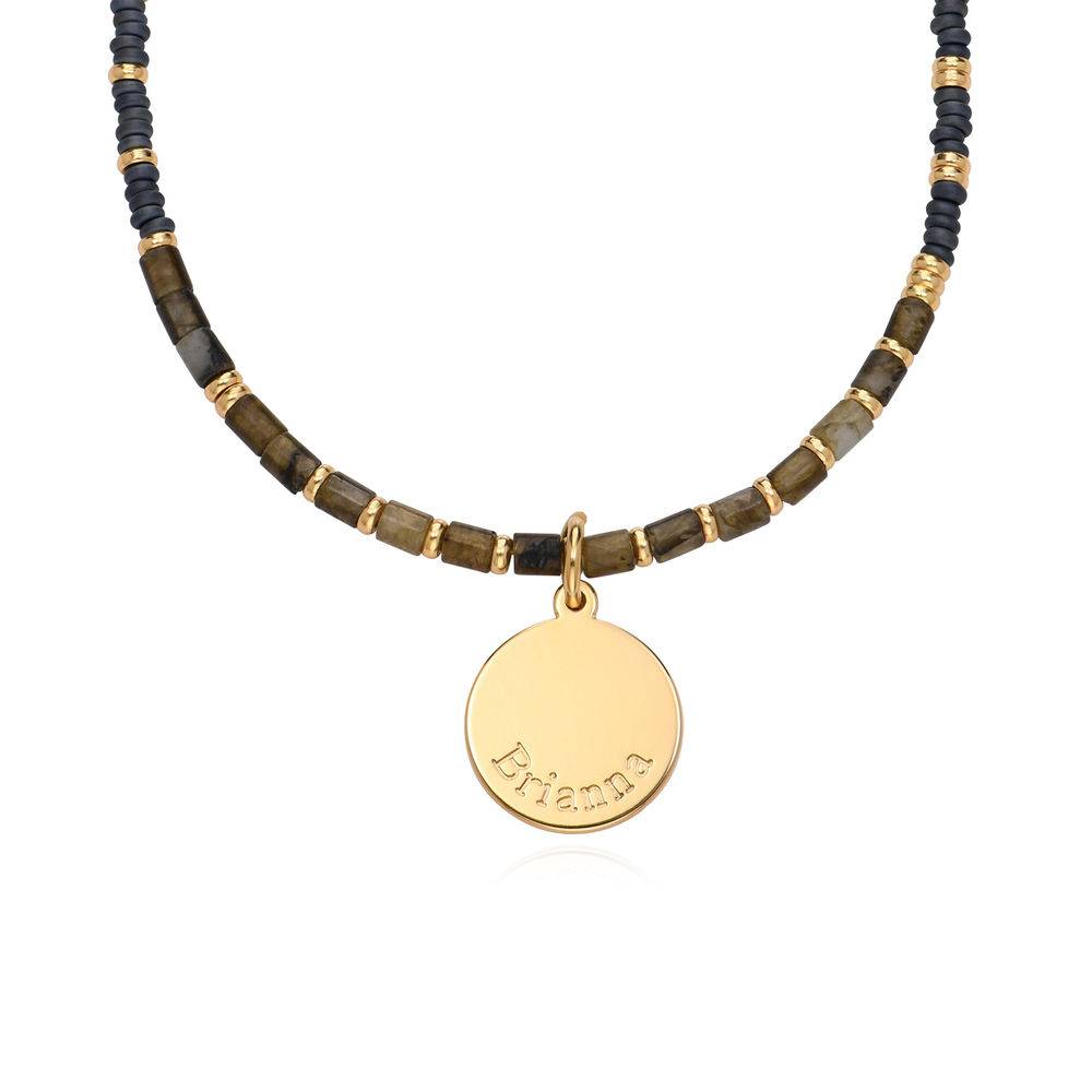 Cocoa Beads Necklace with Engraved Pendant in Gold Plating product photo