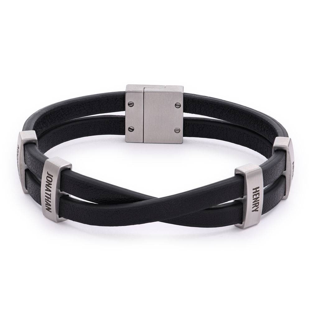 Criss-Cross Men Leather Bracelet with Engravings-2 product photo