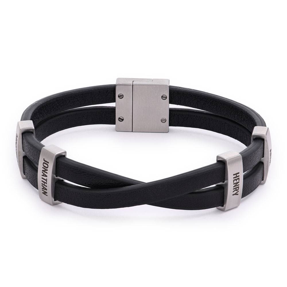 Criss-Cross Men Leather Bracelet with Engravings-4 product photo