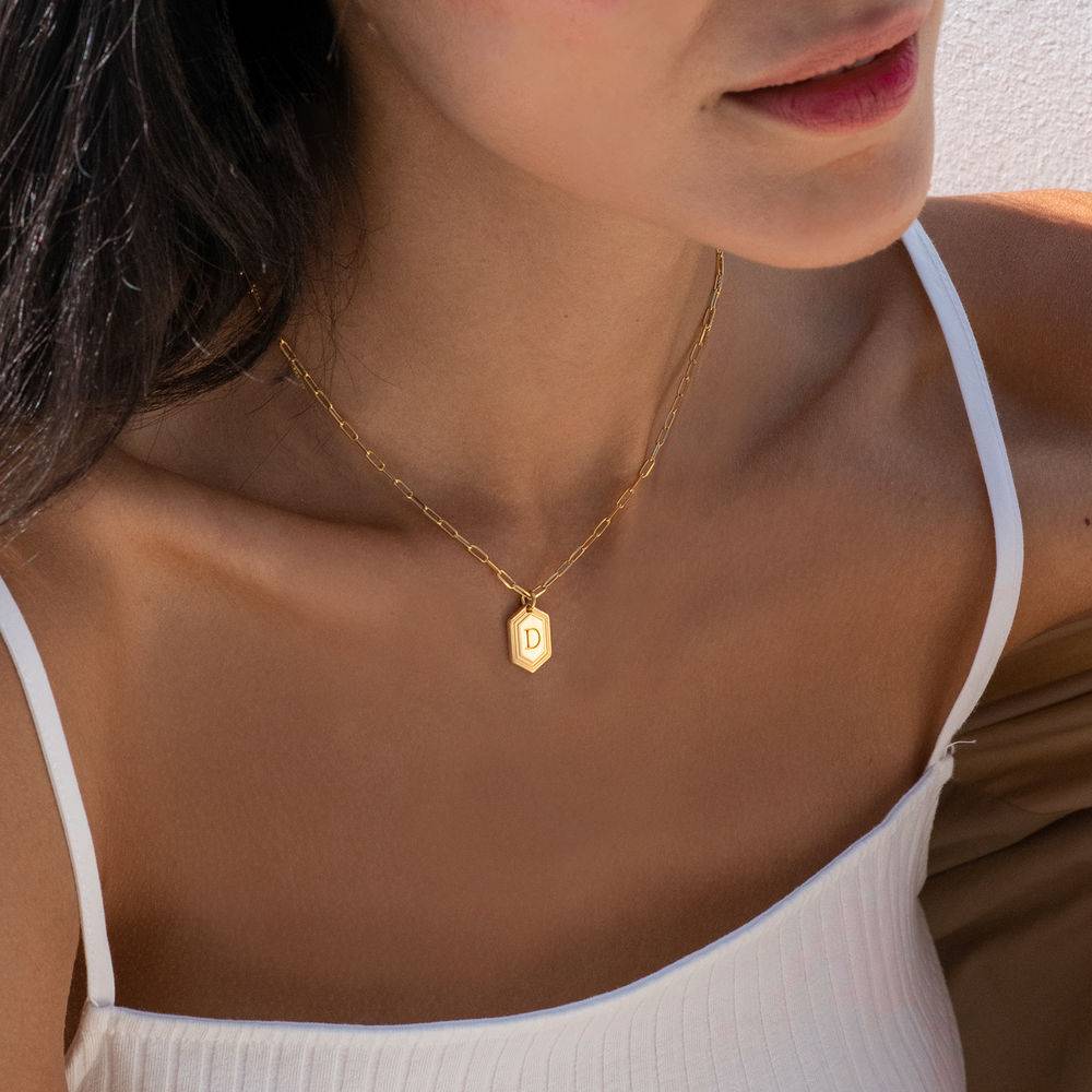 Cupola Link Chain Initial Necklace in 18k Gold Plating-2 product photo