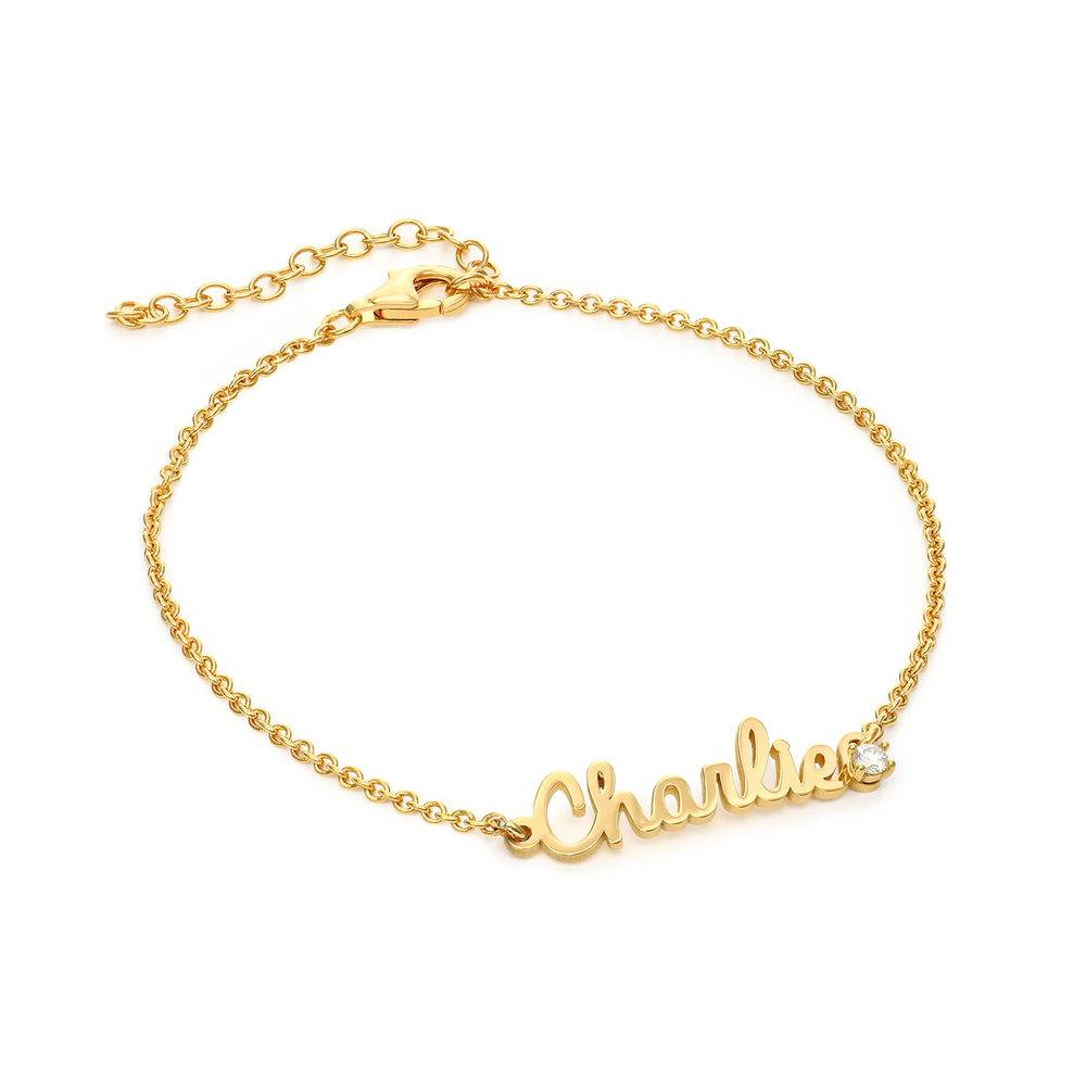 Cursive Name Bracelet in Gold Vermeil with Diamond-1 product photo