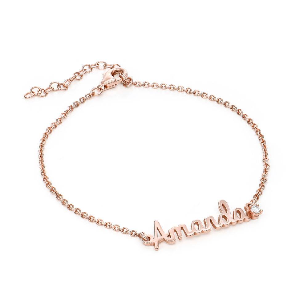 Cursive Name Bracelet in Rose Gold Plating with Diamond-1 product photo