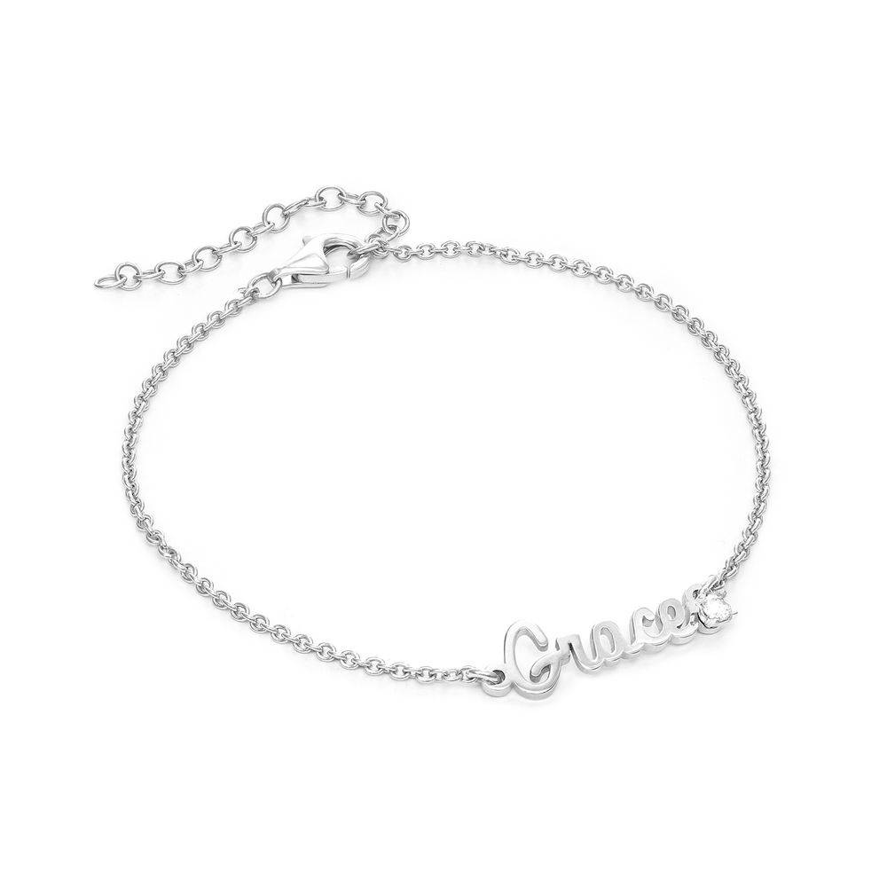 Cursive Name Bracelet in Sterling Silver with Diamond-1 product photo