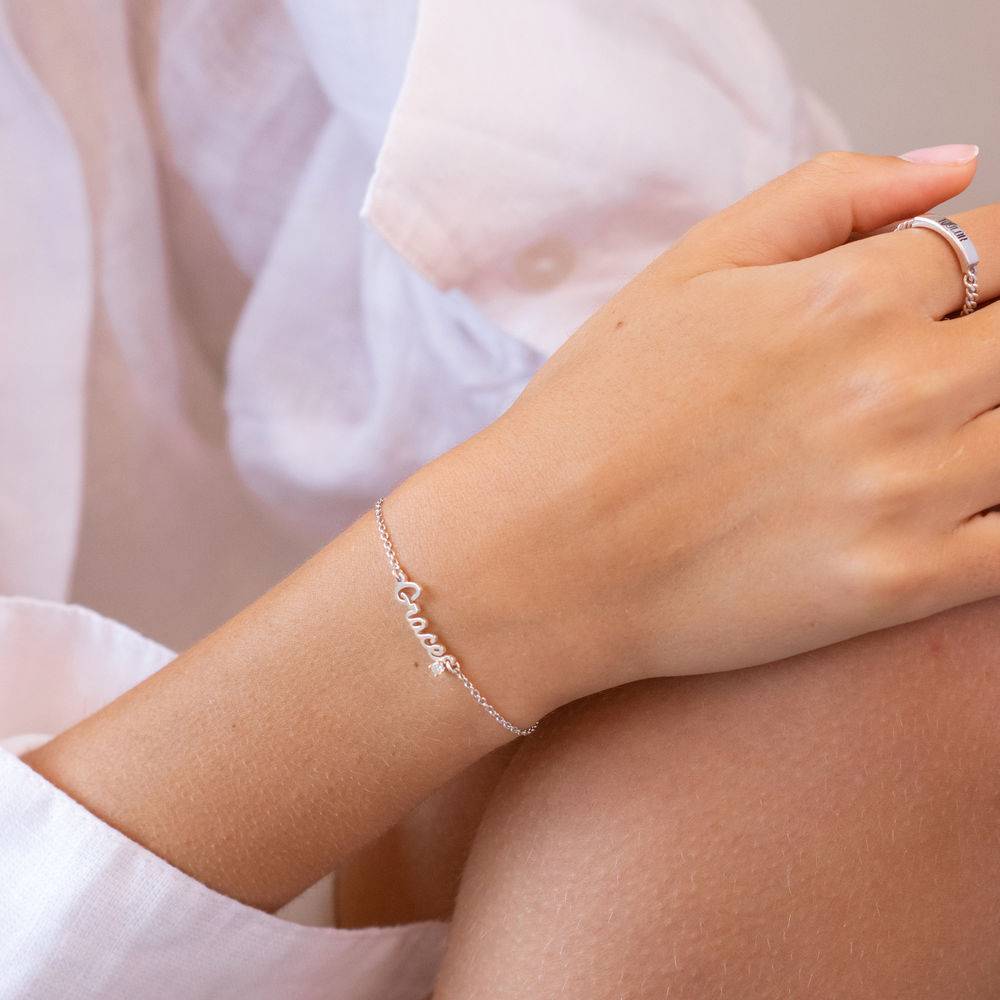 Cursive Name Bracelet in Sterling Silver with Diamond-2 product photo