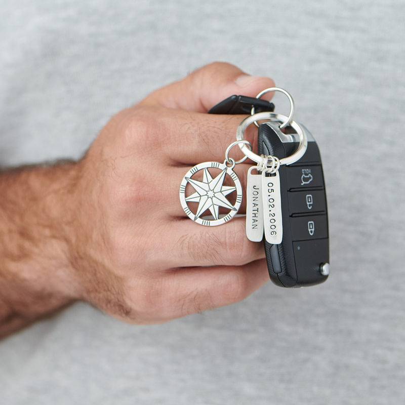 Custom Compass Keychain in Sterling Silver product photo