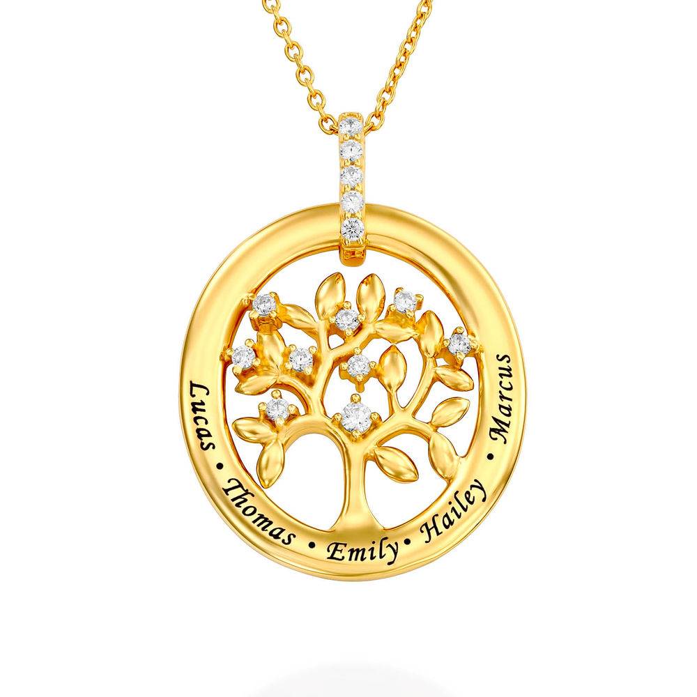 Custom Family Tree Necklace With Cubic Zirconia in Gold Plating-1 product photo