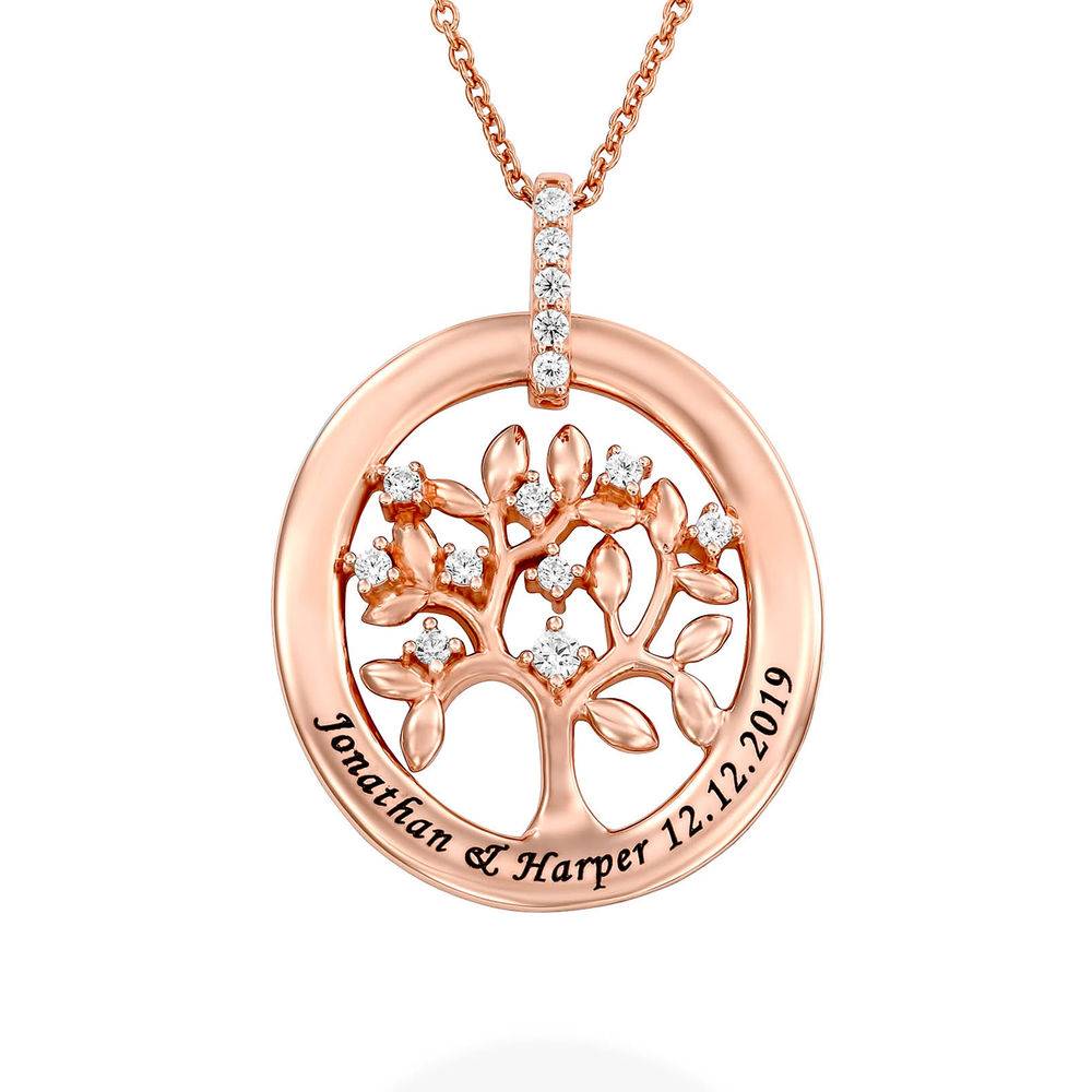 Custom Family Tree Necklace With Cubic Zirconia in Rose Gold Plating-1 product photo