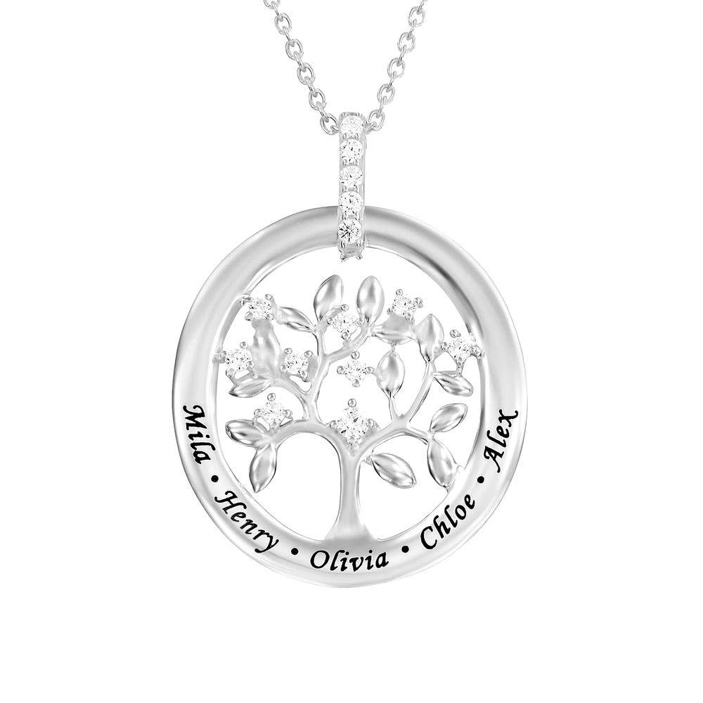 Custom Family Tree Necklace With Cubic Zirconia in Sterling Silver-1 product photo