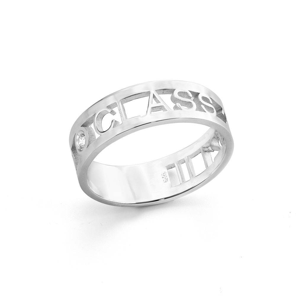 Custom Graduation Ring with Diamond in Sterling Silver product photo