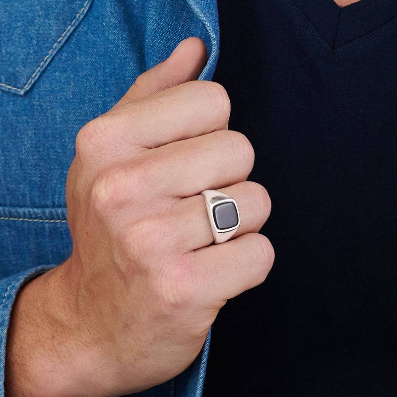 Custom Onyx Stone Signet Ring in Sterling Silver for Men product photo