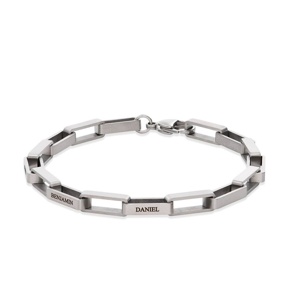 Custom Square Link Men Bracelet in Matte Silver-3 product photo