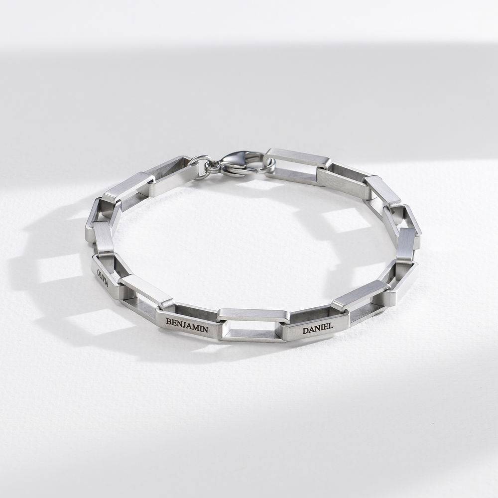 Custom Square Link Men Bracelet in Matte Silver-1 product photo