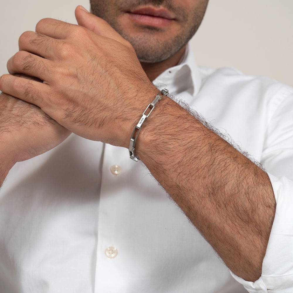 Custom Square Link Men Bracelet in Matte Silver-4 product photo
