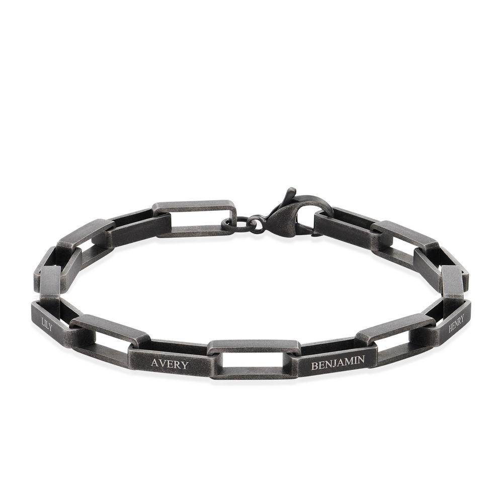 Custom Square Link Men Bracelet in Silver Oxide product photo