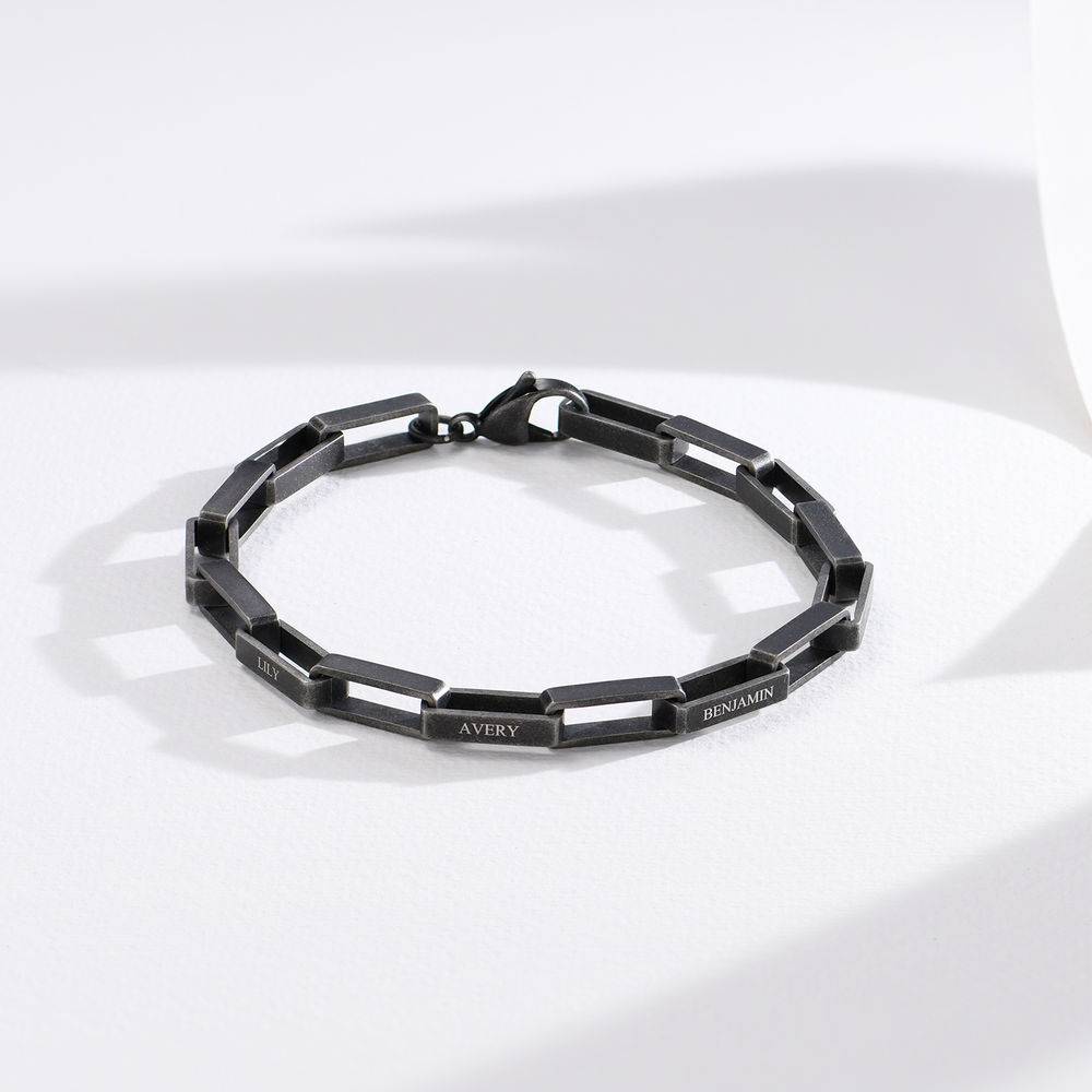 Custom Square Link Men Bracelet in Silver Oxide-3 product photo