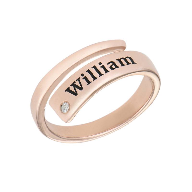 Custom Wrap Name Ring with Cubic Zirconia in Rose Gold Plating product photo