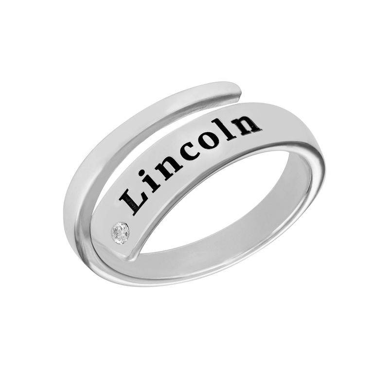 Custom Wrap Name Ring with Cubic Zirconia in Silver product photo