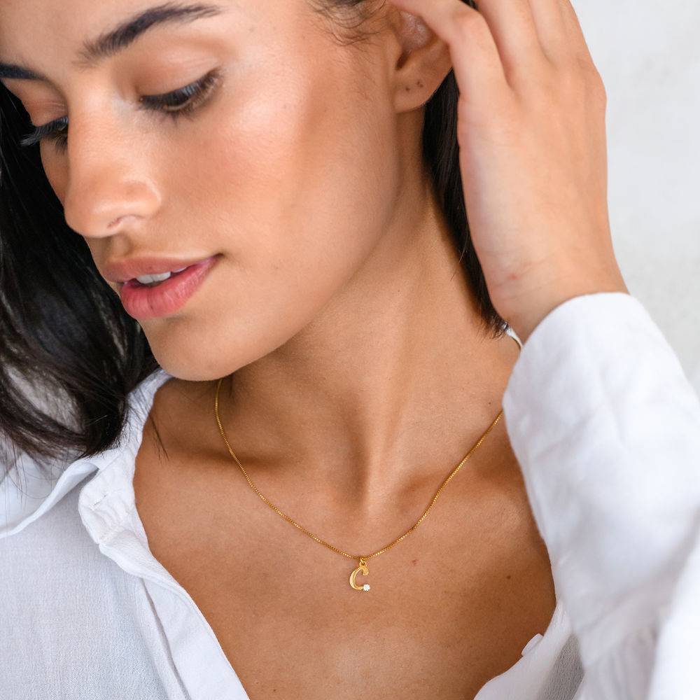 Diamond initial necklace in 18K Gold Vermeil-3 product photo