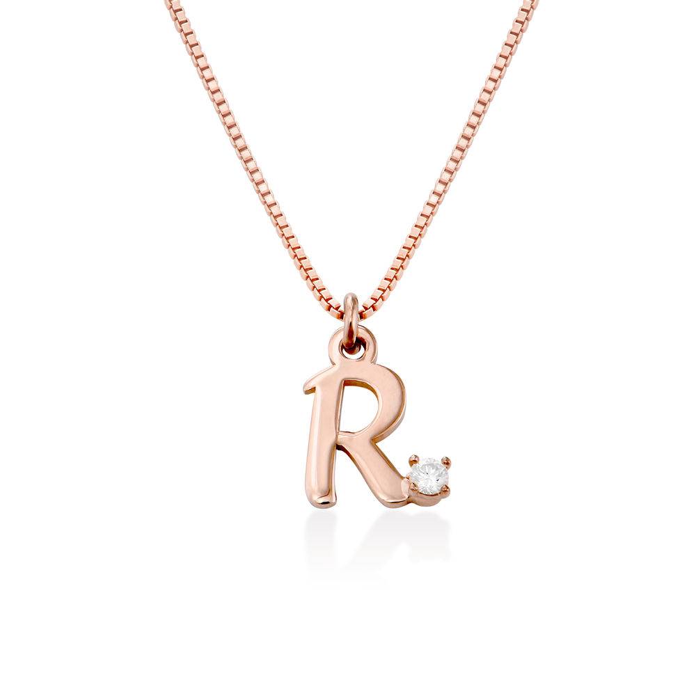 Diamond initial necklace in 18K Rose Gold Plating-1 product photo