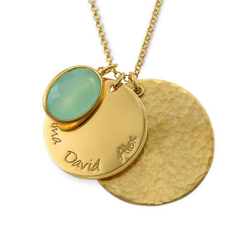 Disc Necklace with Hammered Finish and Colored Stone product photo