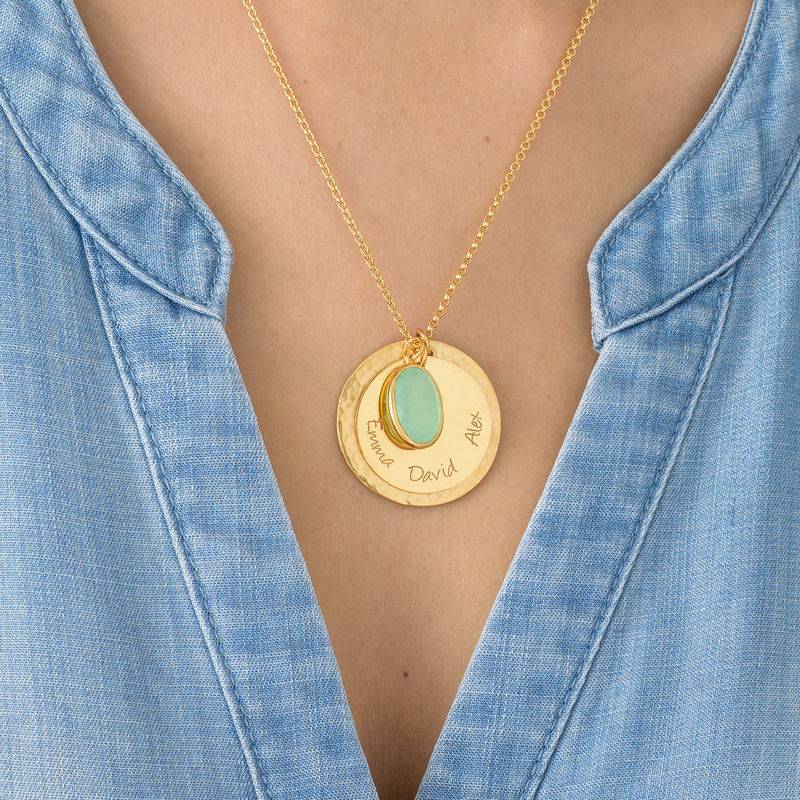 Disc Necklace with Hammered Finish and Colored Stone-4 product photo