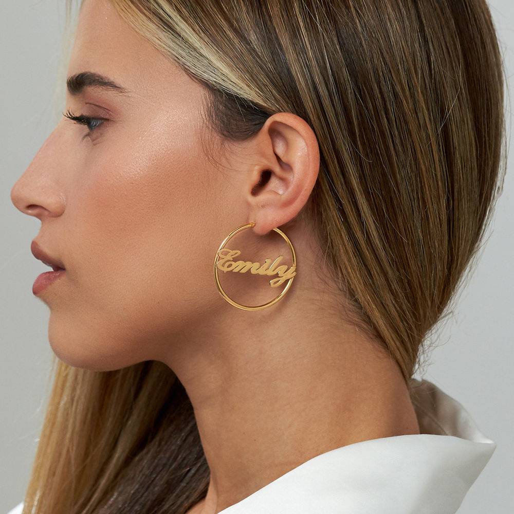 Emily Hoop Name Earrings in 18K Gold Vermeil-3 product photo