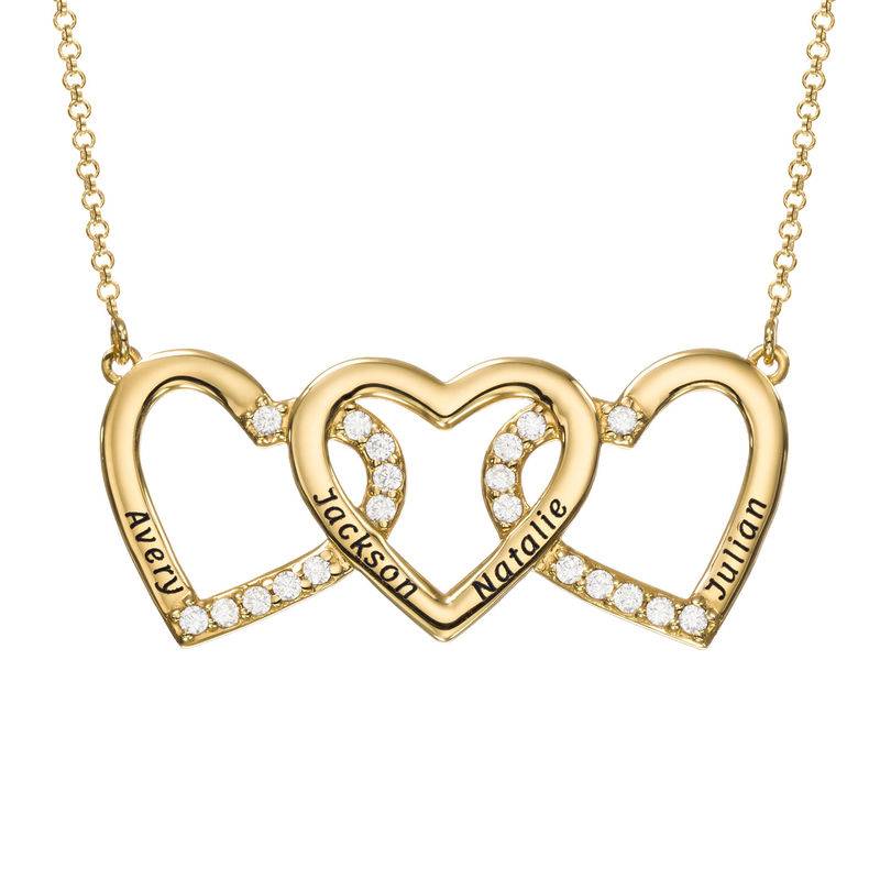 Engraved 3 Hearts Pendant Necklace in Gold Plating-1 product photo