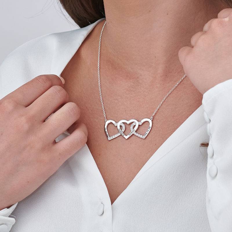Engraved 3 Hearts Pendant Necklace in Silver-3 product photo