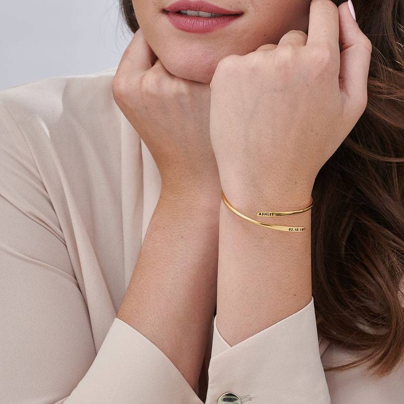 Engraved Adjustable Gold Plated Cuff Bracelet-3 product photo