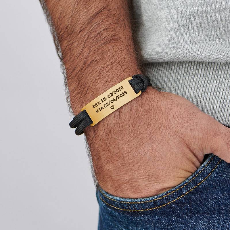 Engraved Bar Cord Bracelet For Men in 18K Gold Plating-3 product photo
