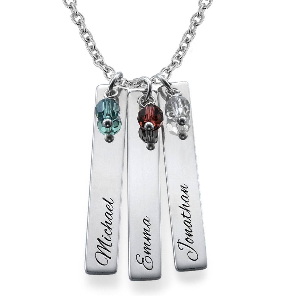 Engraved Bar Necklace with Birthstones-1 product photo