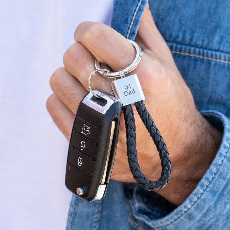 Engraved Black Leather Rope Keychain-3 product photo