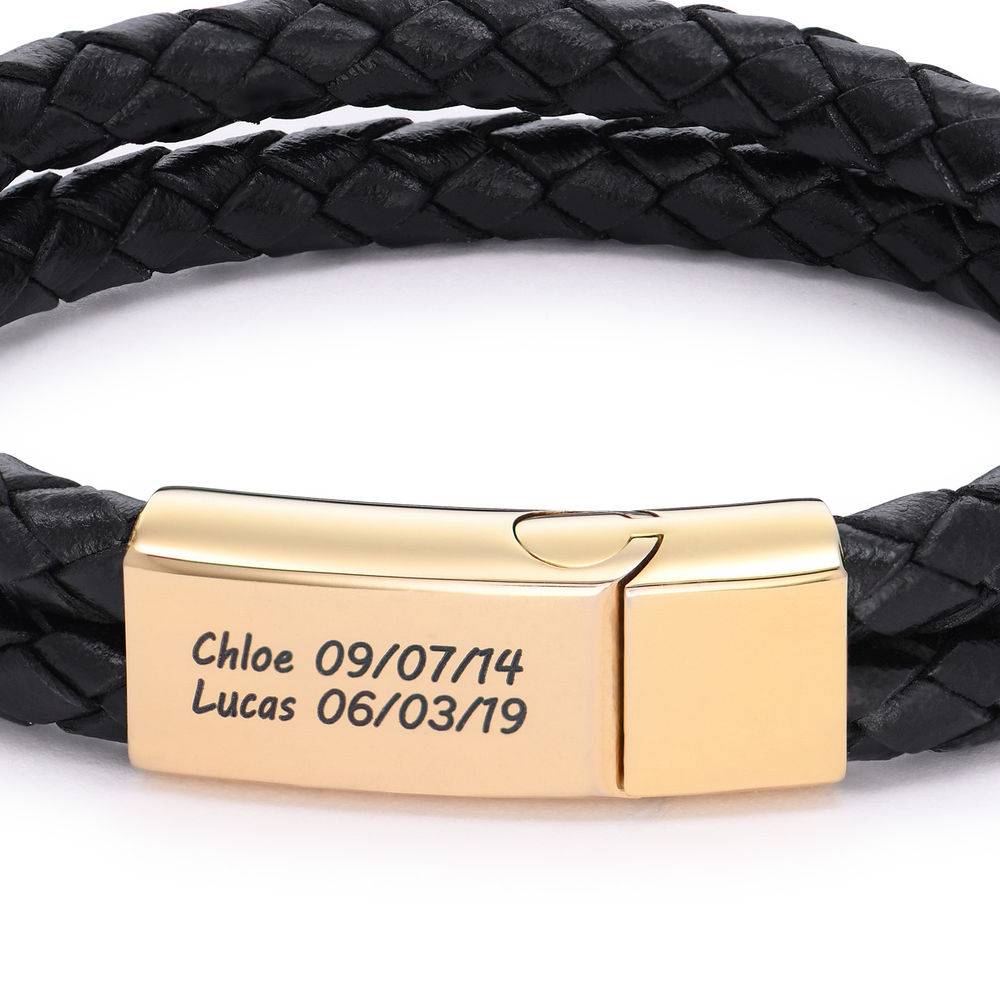 Black Leather Explorer Bracelet for Men with 18k Gold Plating-2 product photo