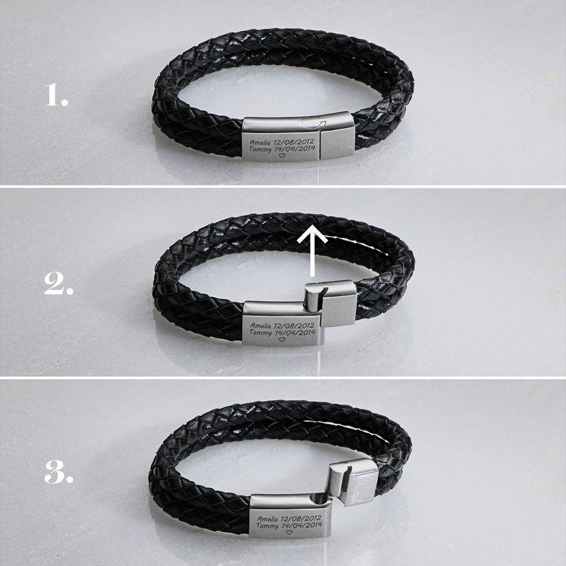 Black Leather Explorer Bracelet for Men-3 product photo
