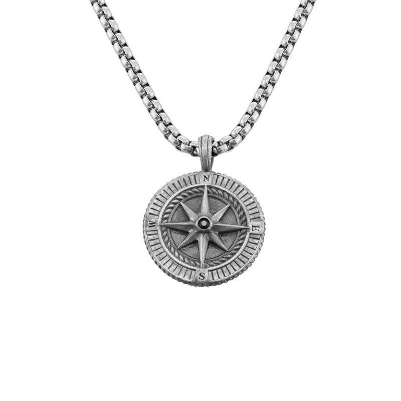 Engraved Compass Pendant Necklace for Men in Sterling Silver-1 product photo