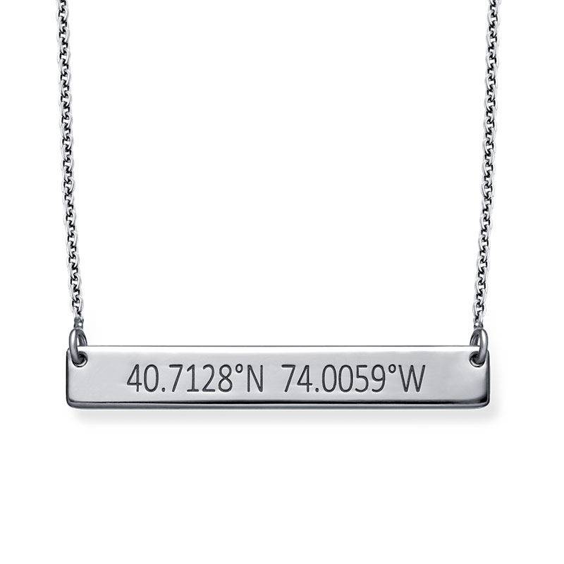 Engraved Coordinates Bar Necklace in Silver-1 product photo