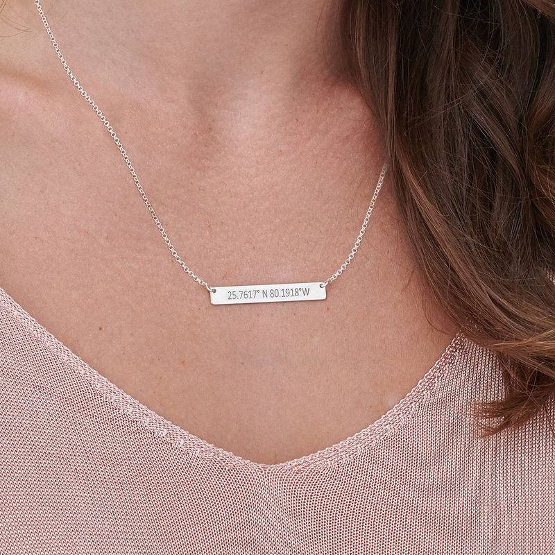 Engraved Coordinates Bar Necklace in Silver-3 product photo