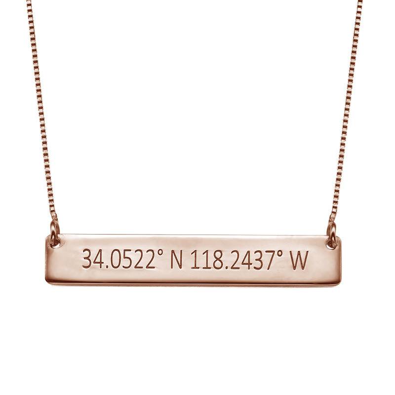 Engraved Coordinates Bar Necklace - Rose Gold Plating product photo
