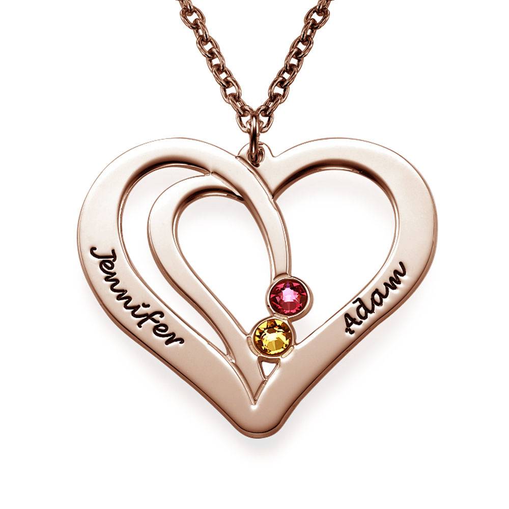 Engraved Couple Birthstone Necklace - Rose Gold Plated-2 product photo