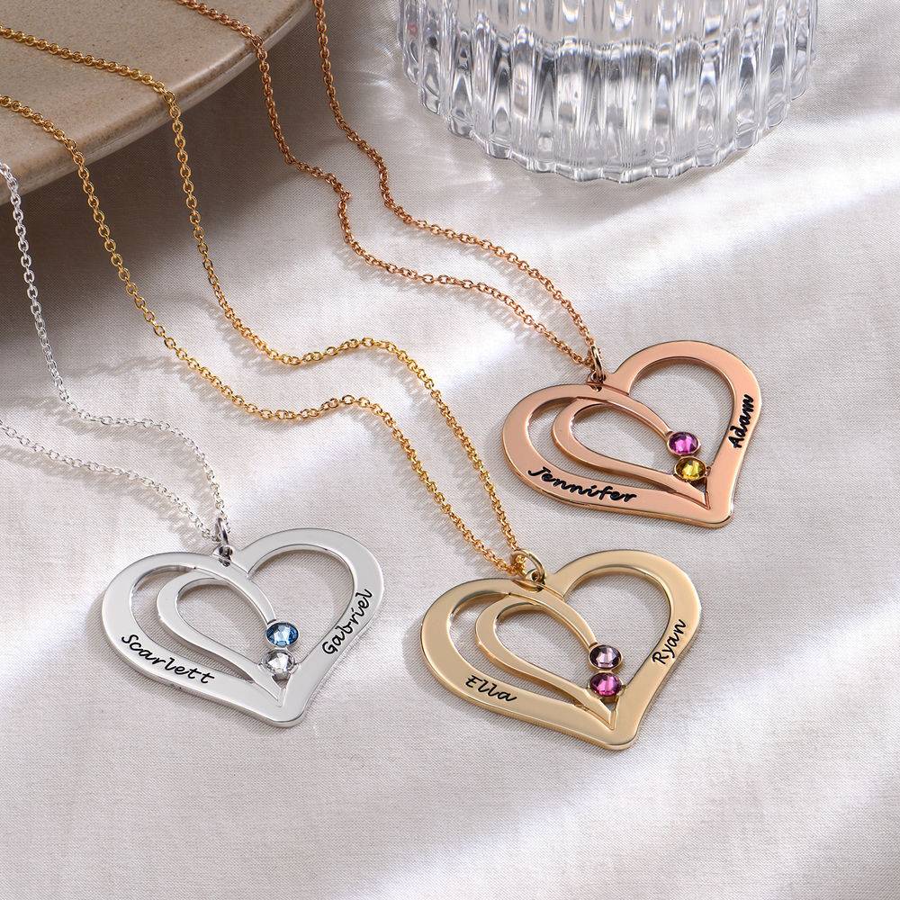 Engraved Couple Birthstone Necklace - Rose Gold Plated product photo