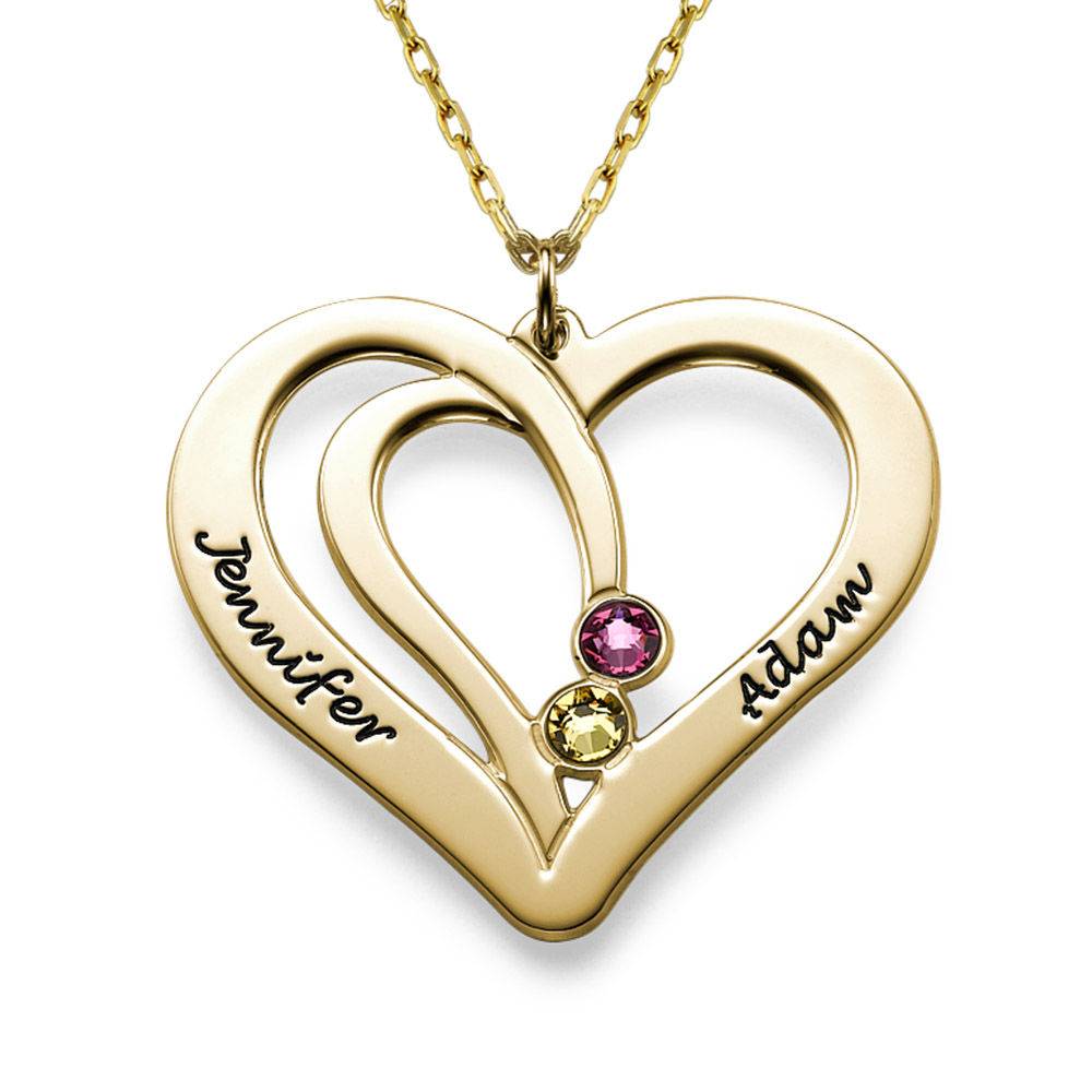 Engraved Couples Birthstone Necklace in 10K Solid Gold-1 product photo