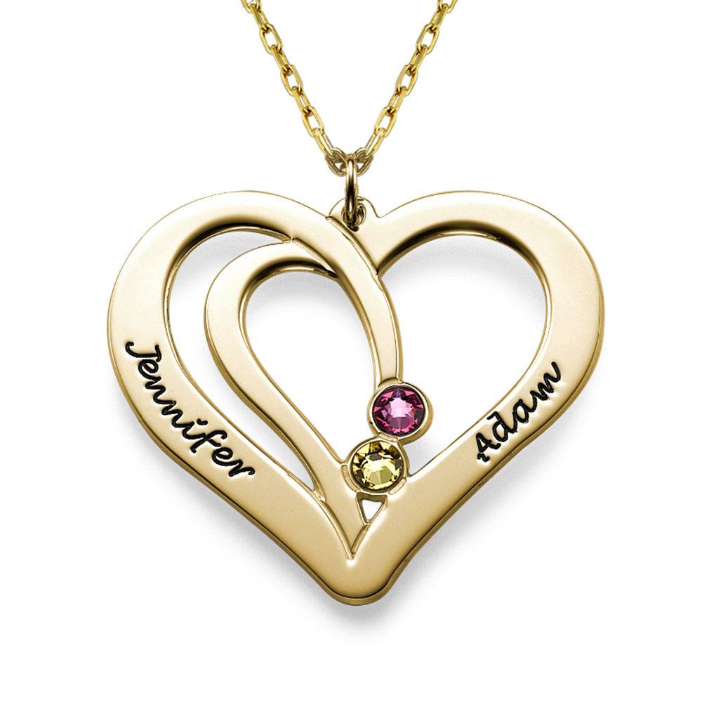 Engraved Couples Birthstone Necklace in 10K Solid Gold-2 product photo