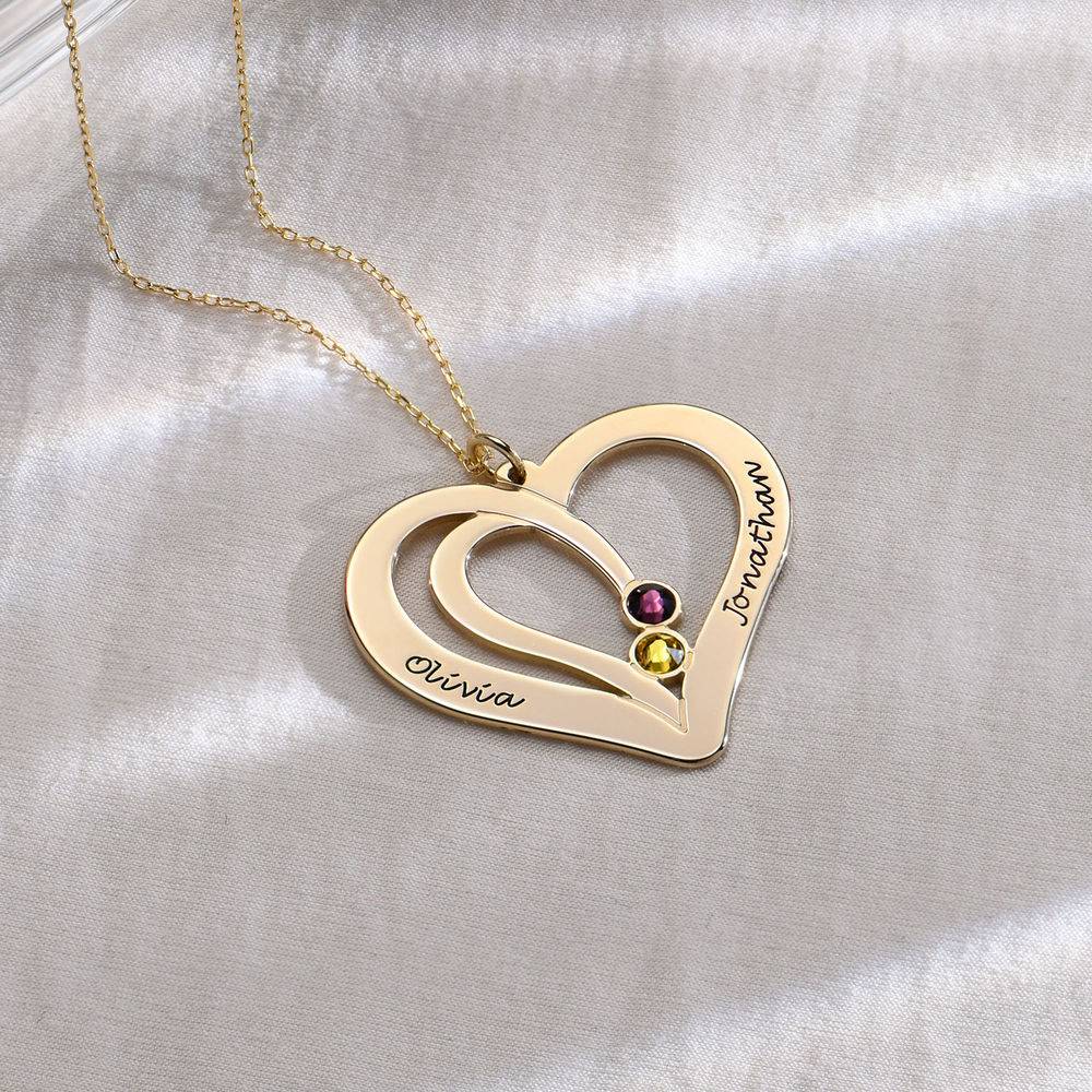 Engraved Couples Birthstone Necklace in 10K Solid Gold product photo