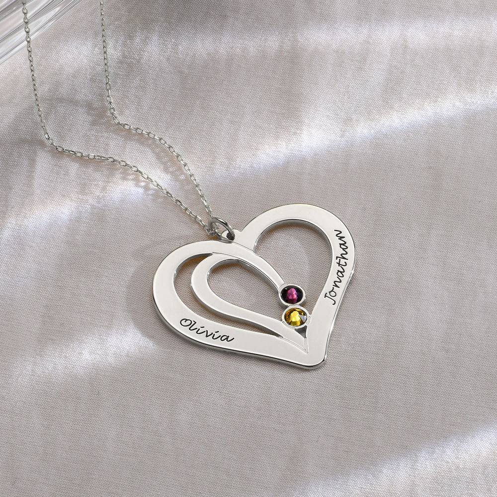 Engraved Couples Birthstone Necklace in 10K White Gold-2 product photo